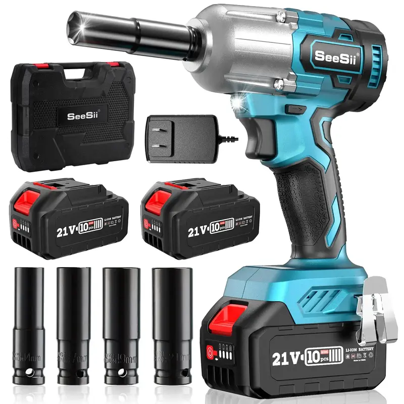 Seesii Cordless Brushless Impact Wrench 1/2 inch, (450N.m) 332Ft-lbs Max Torque Electric Impact Wrench w/ 2x 4000mAh Battery,...