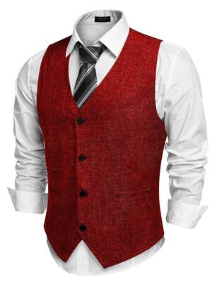 Waistcoat Business Vests (US Only), Wine Red / XL