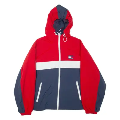 TOMMY JEANS Chicago Mens Windbreaker Jacket Red Hooded Colourblock 2XL
