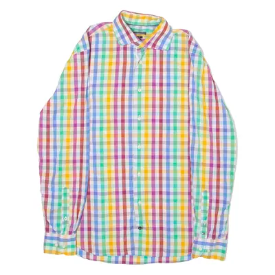 TOMMY HILFIGER Tailored Fitted Mens Shirt Yellow Check Long Sleeve L