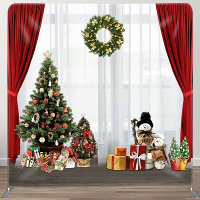 Aperturee Red White Curtain Christmas Tree Square Backdrop | Diy Christmas Backdrop | Christmas Photoshoot Backgrounds | Chri...