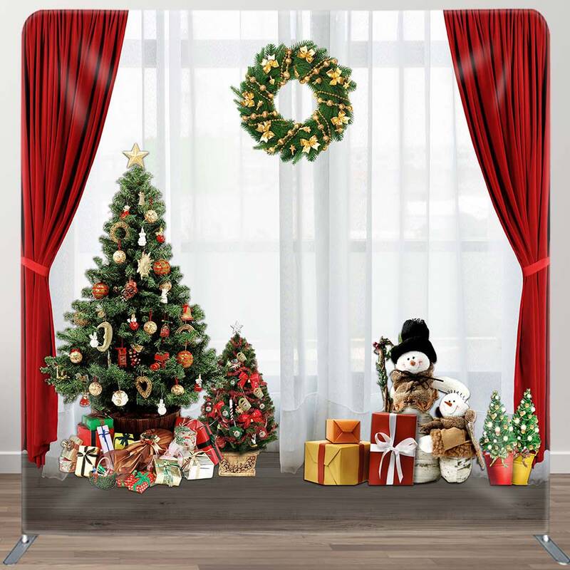 Aperturee Red White Curtain Christmas Tree Square Backdrop | Diy Christmas Backdrop | Christmas Photoshoot Backgrounds | Chri...