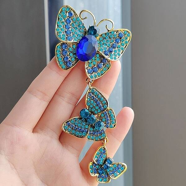 Rhinestone Triple Butterfly Brooch Pins