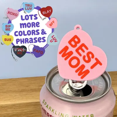 Tab Buddy Candy Heart soda can opener with Keychain strap - Sweet Mother's Day Gift BFF Birthday Present for long nails, frie...