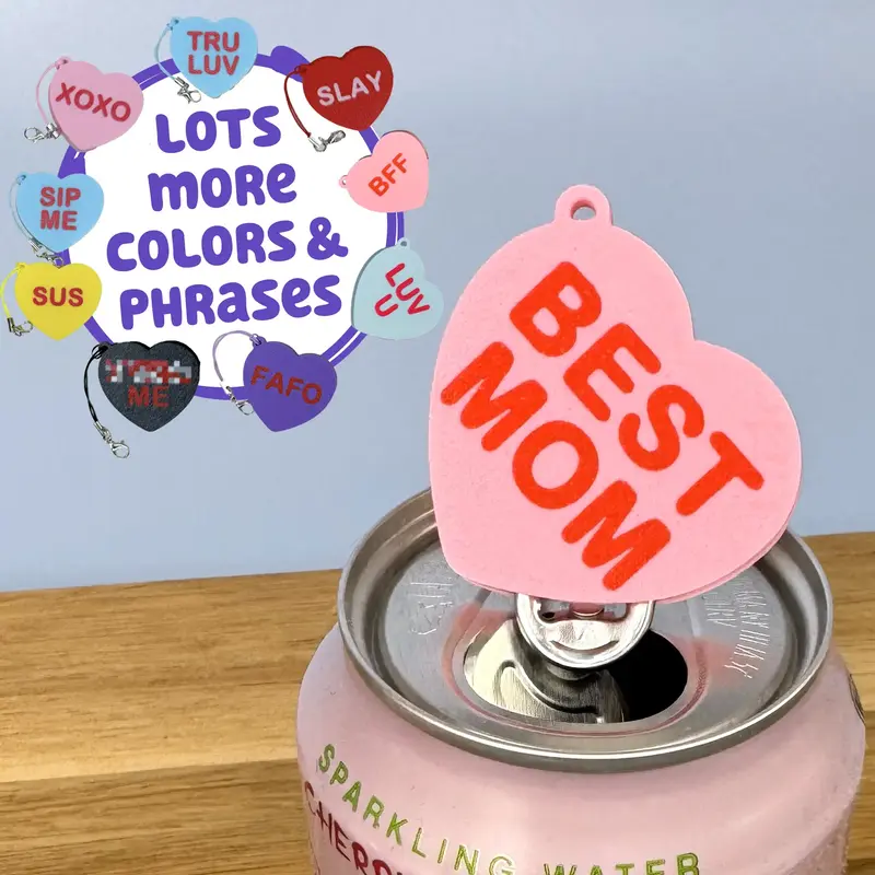 Tab Buddy Candy Heart soda can opener with Keychain strap - Sweet Mother's Day Gift BFF Birthday Present for long nails, frie...