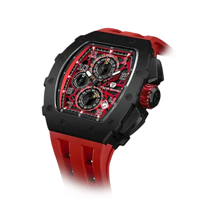TSAR BOMBA Men's Affordable Luxury Quartz Watch | Black Red | Tonneau Case | Seiko Quartz Movement | 5ATM Waterproof Silicone...