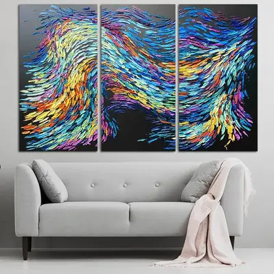 Large Abstract Triptych Wall Art Framed Colorful Paintings On Canvas Impasto Oil Painting Set Of 3 Black Canvas Wall Art Cool...