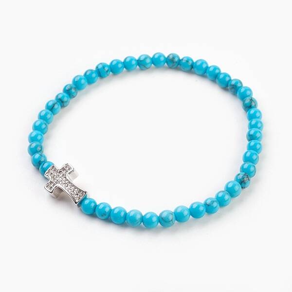 Synthetic Turquoise(Dyed) Beads Stretch Bracelets