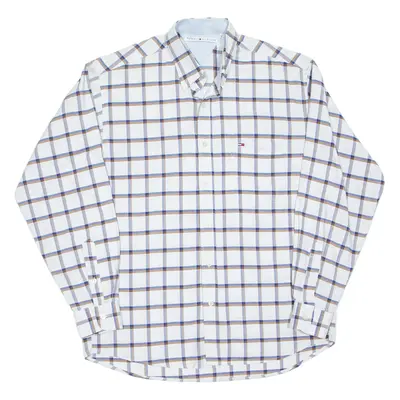 TOMMY HILFIGER Mens Shirt White Check Long Sleeve L