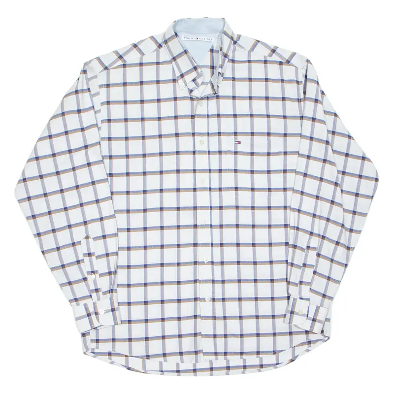 TOMMY HILFIGER Mens Shirt White Check Long Sleeve L