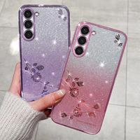 For Samsung S23 S22 S21 S20 S20 FE Gradient Glitter Bling Flower Case TPU Cover Strong Protection, protect your phone at ever...