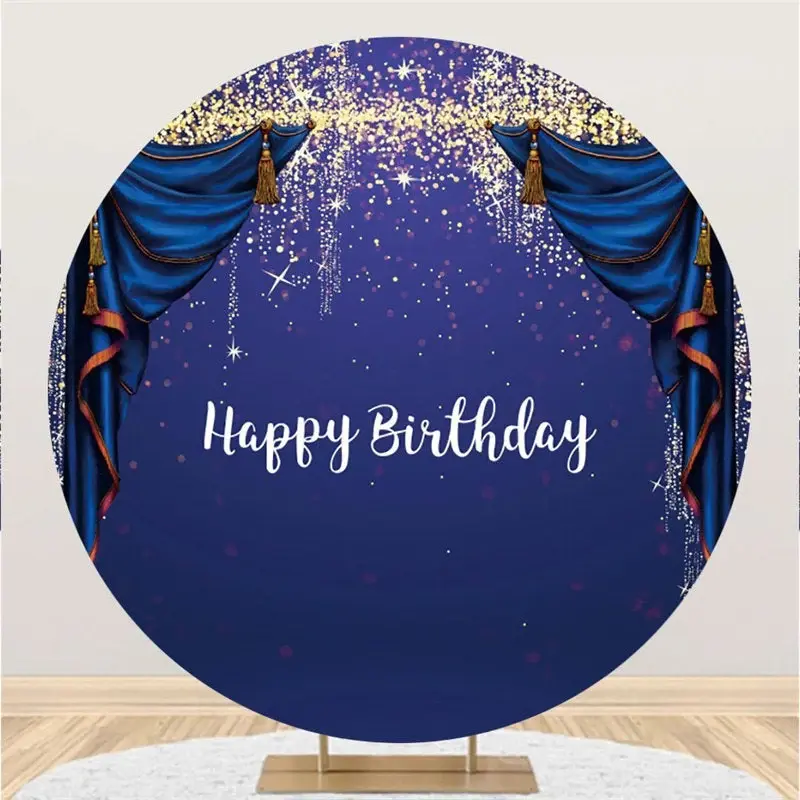 Aperturee Round Glitter And Purple Theme Happy Birthday Backdrop | Round Backdrop Cover Diy | Custom Round Backdrop | Circle ...
