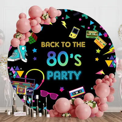Aperturee Round Disco Colorful Back To The 80s Party Backdrop, Diameter 5Ft/1.5M, 49 USD, round dance party backdrops, RAH0A7...