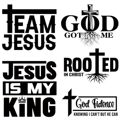 Letter & Cross Pattern Heat Transfer Sticker, 5 Counts/set DIY Clothes Iron on Decal, Heat Transfer Sticker for T-shirt, Jean...