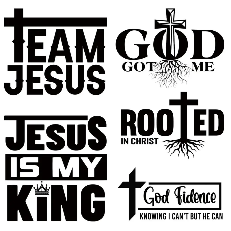 Letter & Cross Pattern Heat Transfer Sticker, 5 Counts/set DIY Clothes Iron on Decal, Heat Transfer Sticker for T-shirt, Jean...