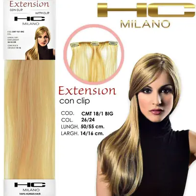 Hc milano extension 3 remy clips width 14-16cm length 50cm col.26/24 mesciat0 ultra light blonde/very light blonde ec 11.0/9....