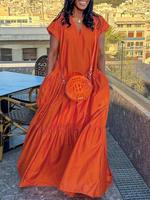 Women's Plain Pocket V Neck Dress, Elegant Casual Short Sleeve Long Dress for Summer, Dresses for Women, Women's Clothing, La...
