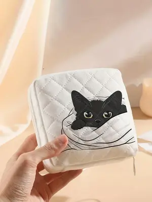 Cute Cat Pattern Sanitary Napkin Storage Bag, Portable Travel Makeup Bag, Cosmetic Pouch, Lightweight Tissue Bag for Women's ...