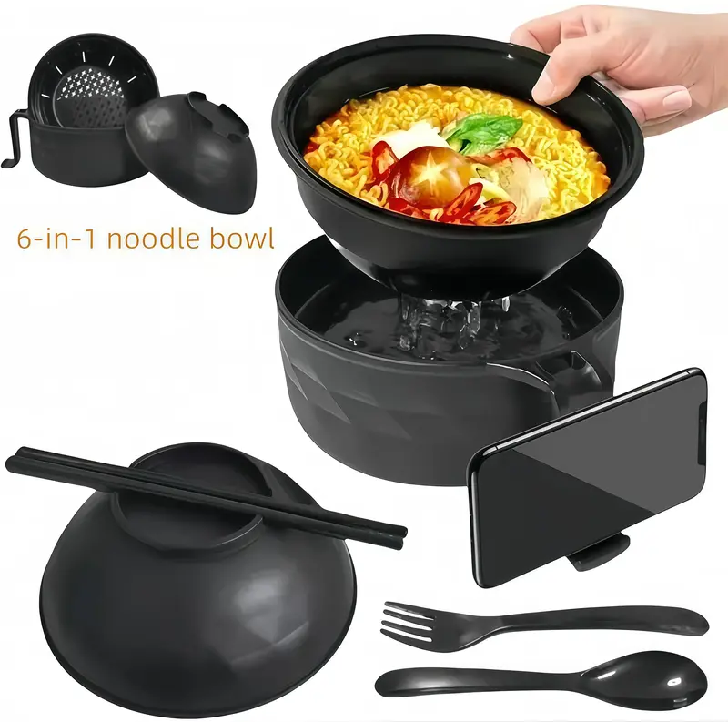 ONESHOW Microwave Ramen Bowl Set with Chopsticks Spoon & Phone Holder Durable Bamboo Fiber 1200ml DishwasherSafe BPA Free Tab...