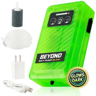 Beyond Bait Pump Rechargeable Aerator - Portable Glow in The Dark Bubbler 4 Speed Portable Live Bait Aerator with XL Air Sto...