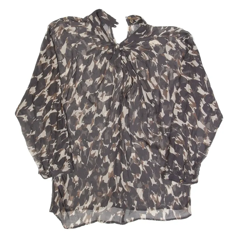 Sheer Womens Printed Shirt Brown Long Sleeve Crazy Pattern S