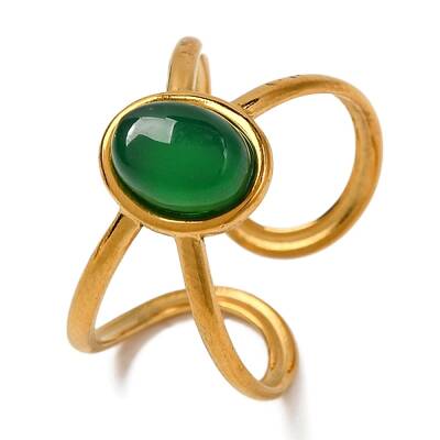 Oval Natural Dyed & Heated Green Onyx Agate Finger Rings