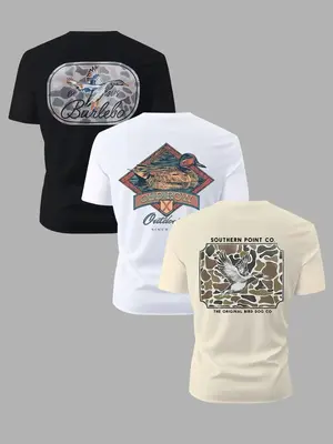 Men's Letter & Bird Print Round Neck Graphic Tee, Regular Fit Casual Short Sleeve T-shirt for Summer, Men's Top for Daily Wea...