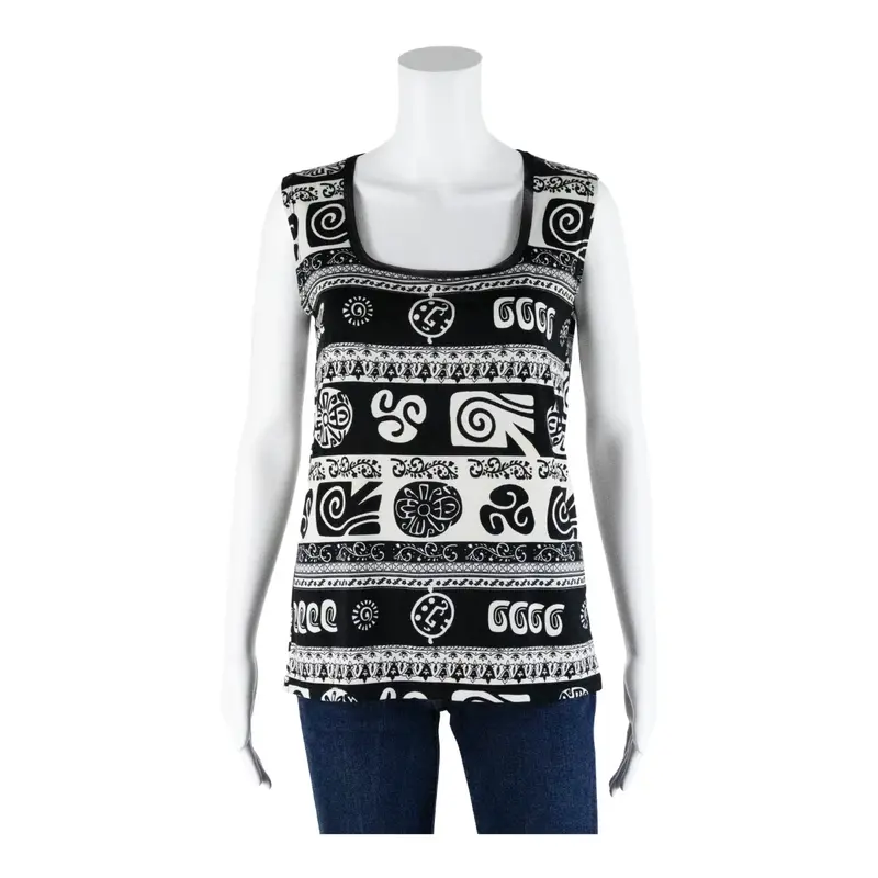 Top White Crazy Pattern Sleeveless Womens M