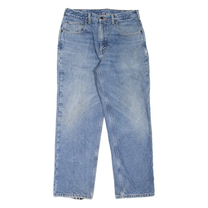 CARHARTT Fleece Lined Workwear Mens Jeans Blue Straight Stone Wash W34 L30