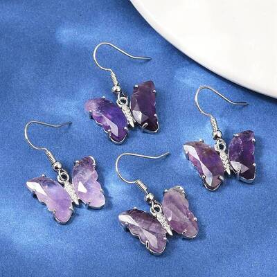 Natural Amethyst Brass Dangle Earrings