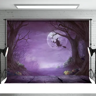 Horrible Moon And Forest Foggy Halloween Backdrop - Aperturee