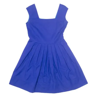 TRU TRUSSARDI Pleated Fit & Flare Dress Blue Sleeveless Knee Length Womens UK 10