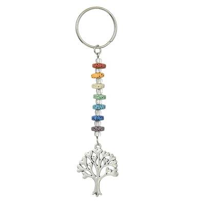 Chakra Natural Lava Rock & Alloy Tree of Life Pendant Keychain