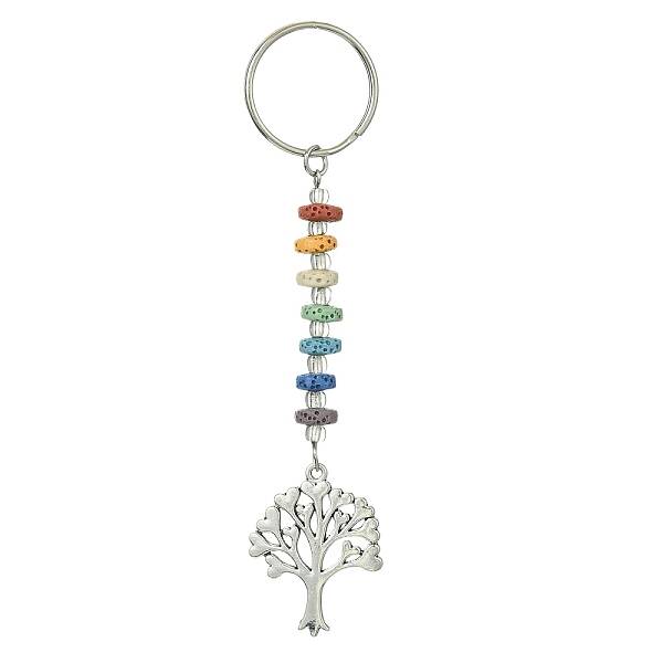 Chakra Natural Lava Rock & Alloy Tree of Life Pendant Keychain