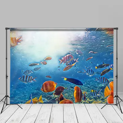 Underwater World Colorful Fish Summer Backdrop Decor - Aperturee