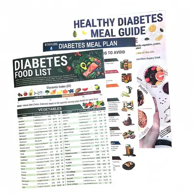 Diabetes Food List 3pcs,8*12Inch Paper Flip Chart with UV Resistant Ink， Vitamin Low Carb, Meal Planner for Diabetics Type ...