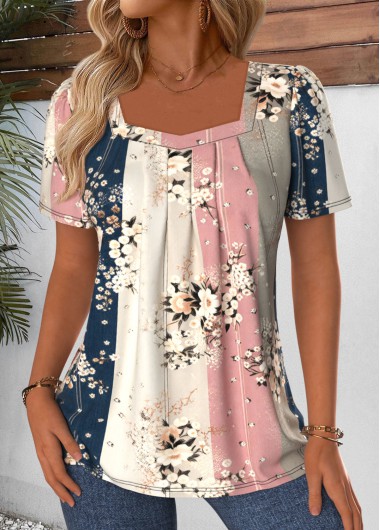 Modlily Multi Color Random Floral Print Tummy Coverage T Shirt - XL