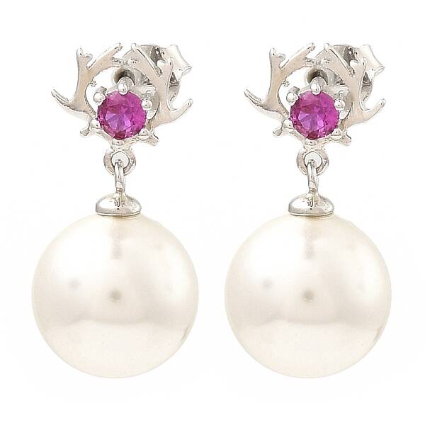 Shell Pearl Round Dangle Stud Earrings with Cubic Zirconia