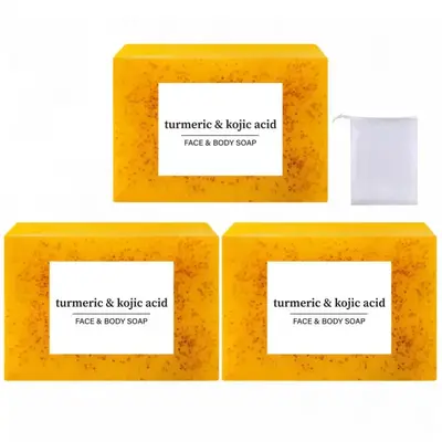 Lemon Turmeric & Kojic Acid Soap Bar for Face & Body Wash, Daily Skin Cleanser Sets for Women & Men, Moisturizing Gentle Koji...