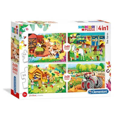 Clementoni, SuperColor 4 in 1, The Farm, Puzzle, Unisex, 3+ years, 2 x 20 + 2 x 60 pieces