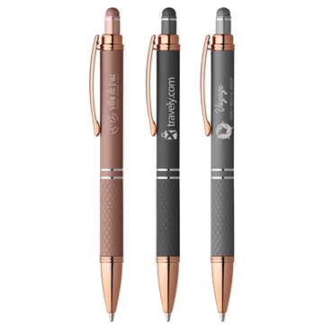 100 Promotional Phoenix Softy Rose Gold Metallic Pen w/ Stylus - ...