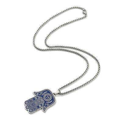 304 Stainless Steel Enamel Hamsa Hand Pendant Necklaces