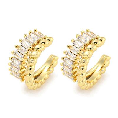 Brass Micro Pave Clear Cubic Zirconia Cuff Earrings