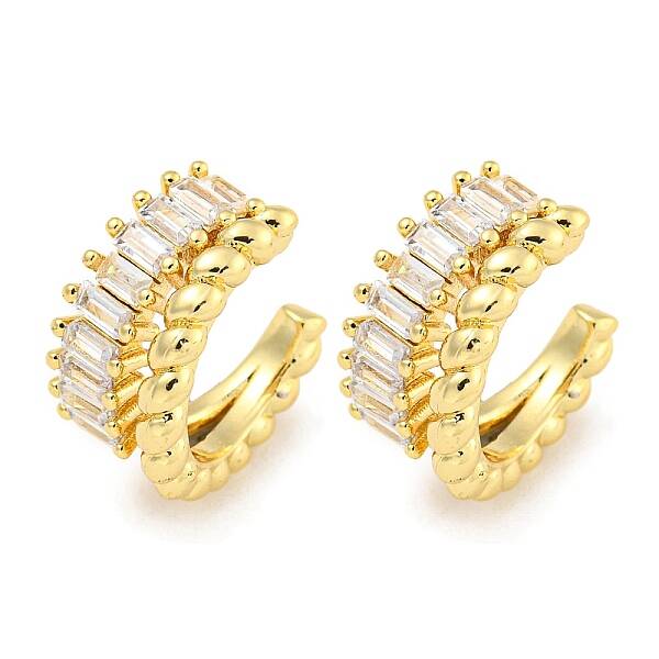 Brass Micro Pave Clear Cubic Zirconia Cuff Earrings