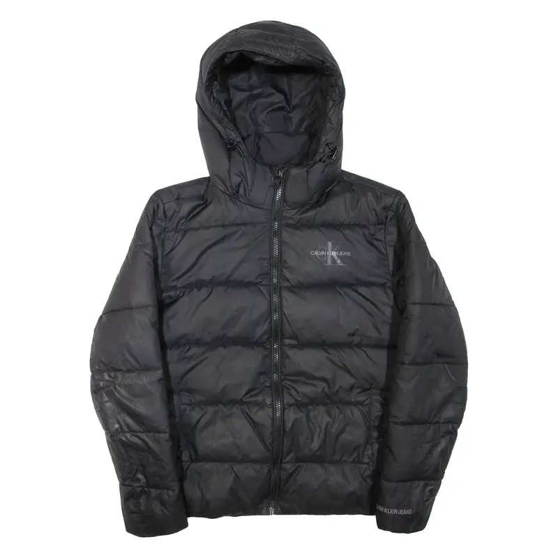 CALVIN KLEIN Mens Puffer Jacket Black Hooded S