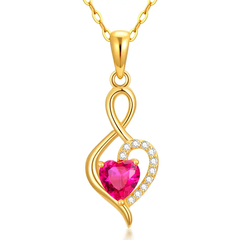 14K Gold Garnet Personalized Birthstone Heart Infinity Symbol Necklace for Women