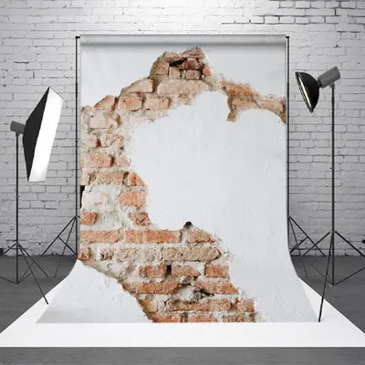 Artistic White Shabby Red Brick Wall Photography Backdrop - Aperturee