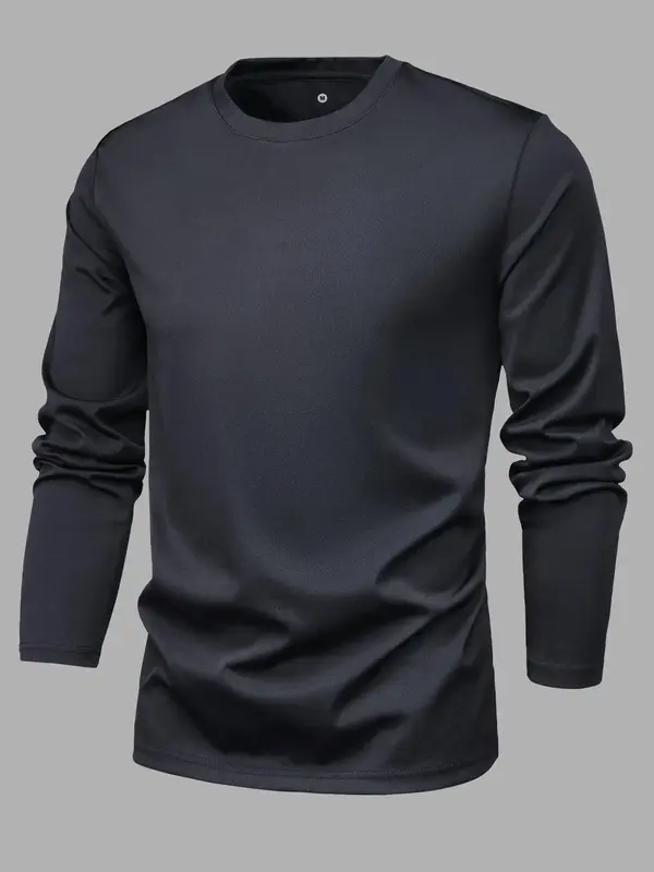 Men's Loose Thin Plain Round Neck Long Sleeve T-Shirt, Solid Color Basic Crew Neck Tee, Simple Casual Sporty Pullover Top