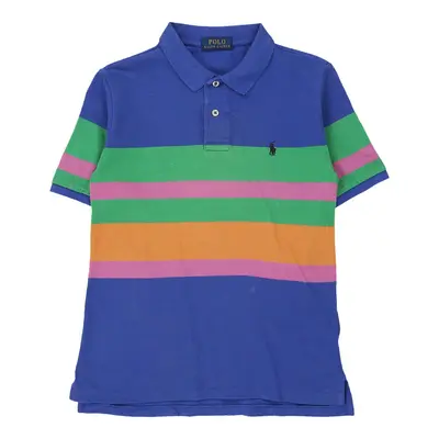 Age 10-12 Ralph Lauren Striped Polo Shirt - Medium Blue Cotton