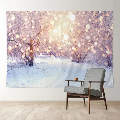 Aperturee Light Spot Snowy Tree Avenue Winter Scene Backdrop